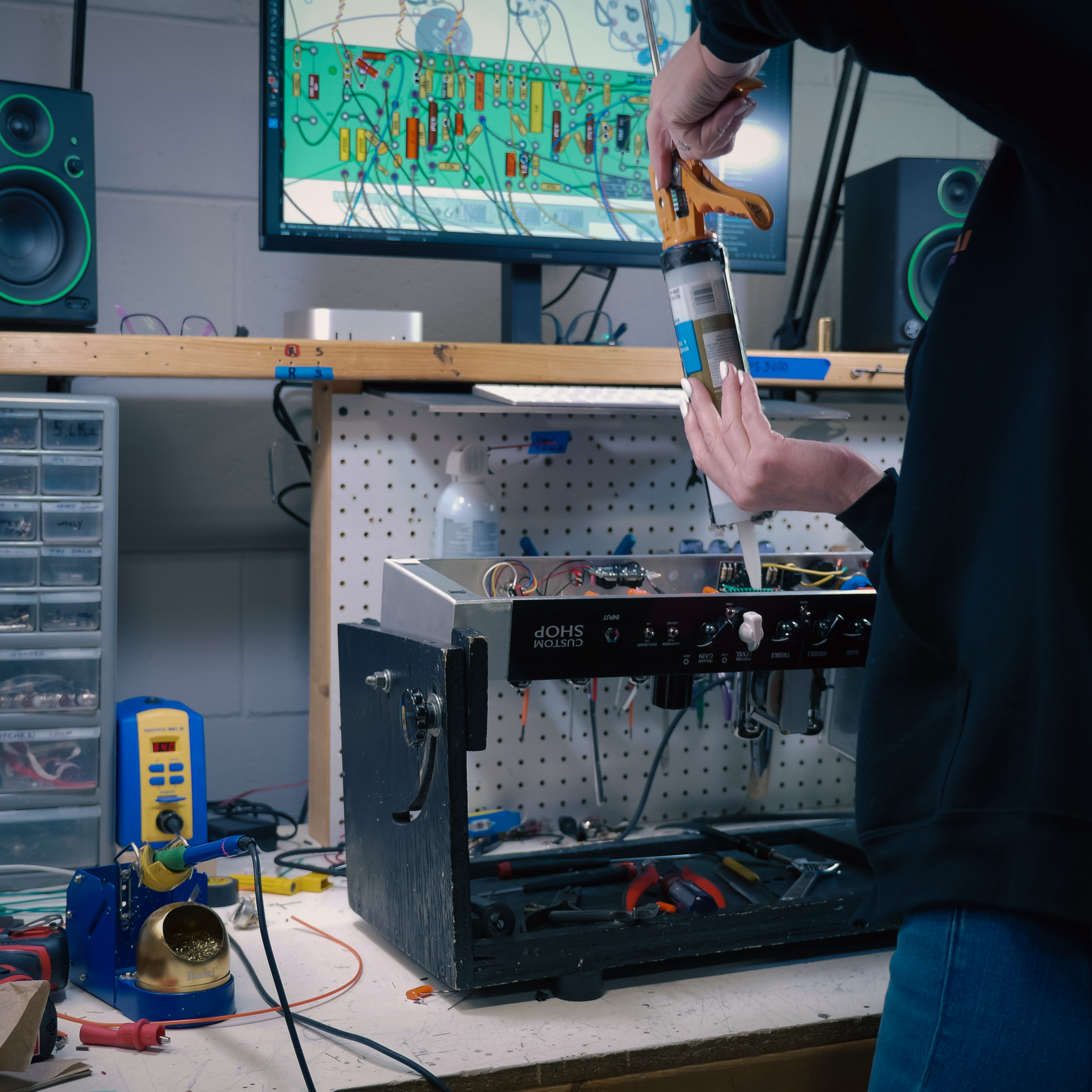 Dylana Scott working on a 3rd Power amplifier chassis